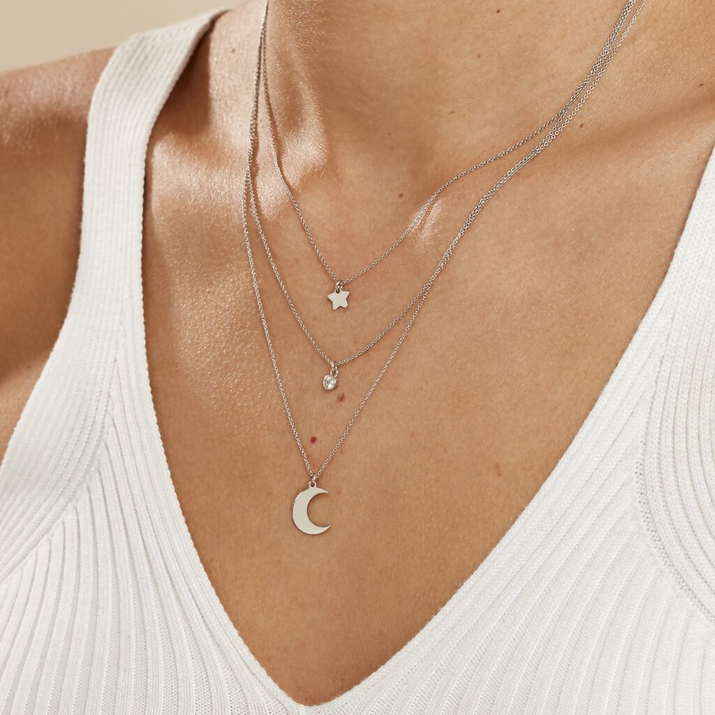 Collier Astre Argent Blanc Oxyde De Zirconium