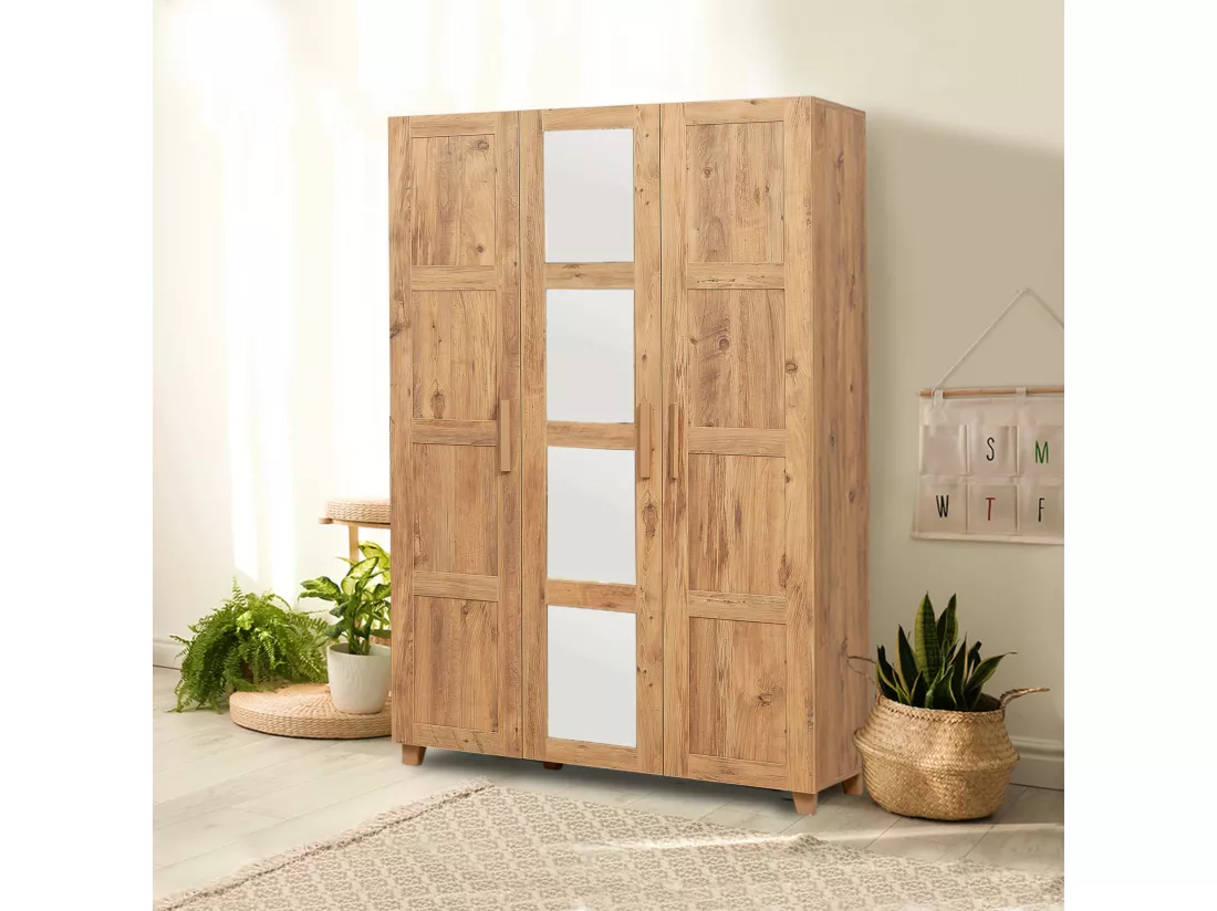 Grande Garde-robe Dlongobard, Meubles de chambre, Penderie de plain-pied, Placard à vêtements, 120x48 h189 cm, Chêne