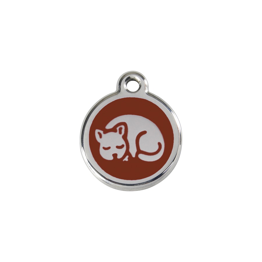 Etiqueta de identificação para gatinhos em aço inoxidável esmaltado marrom.