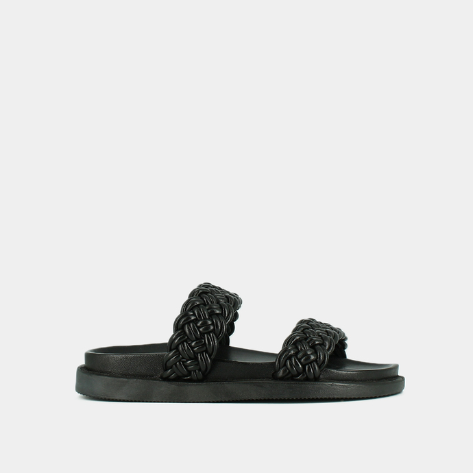 Mules à brides entrelacées  en cuir noir