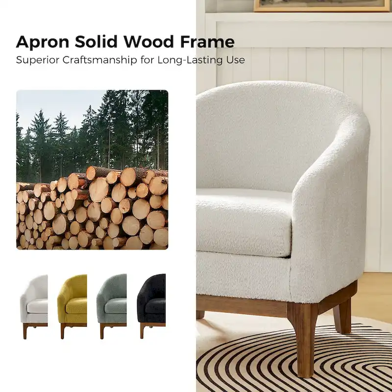 Augus Modern Boucle Accent Barrel Chair with Solid Wood Legs by HULALA HOME