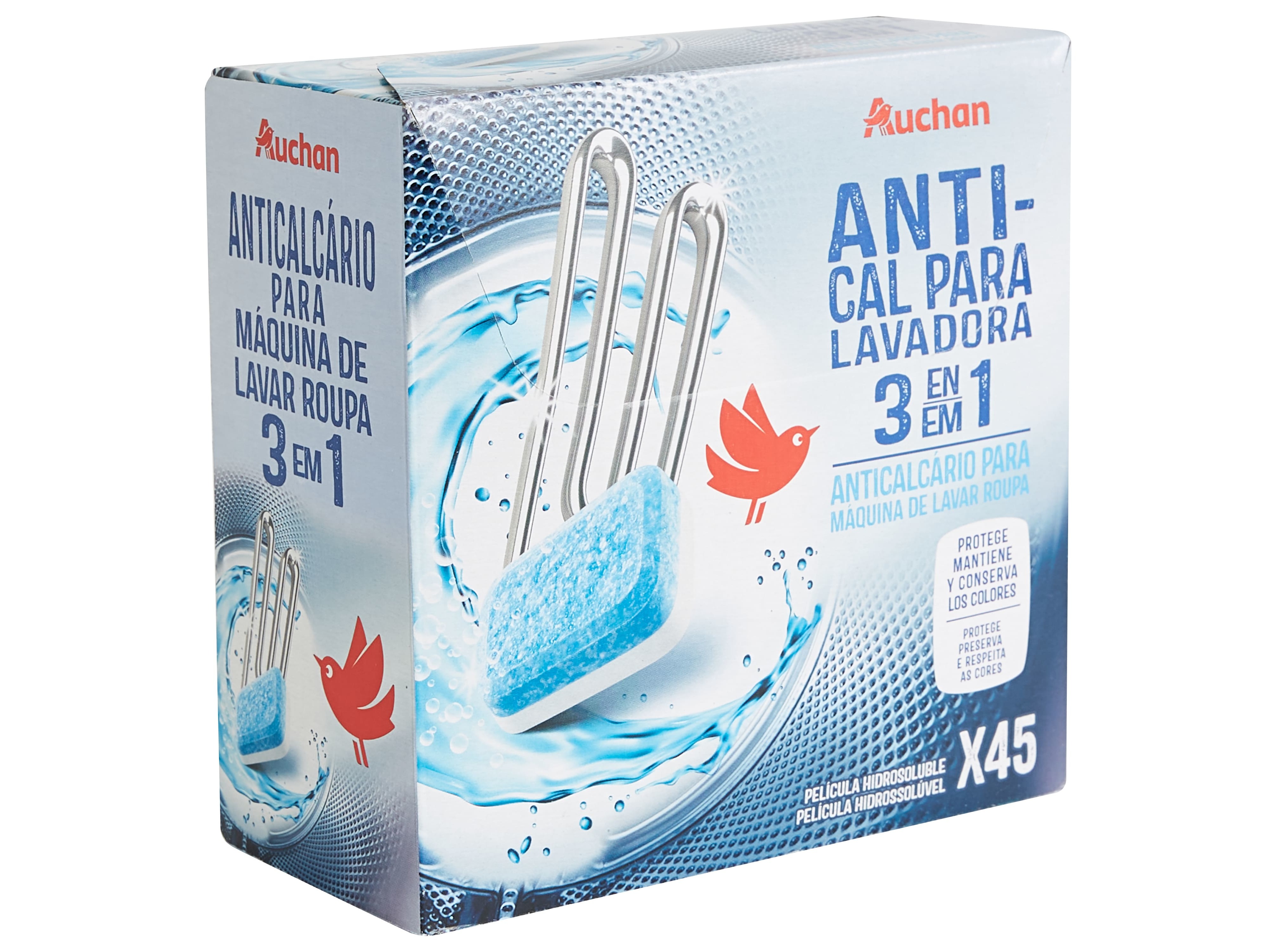 ADITIVO AUCHAN MÁQUINA ROUPA PASTILHAS ANTICALCÁRIO 45UN