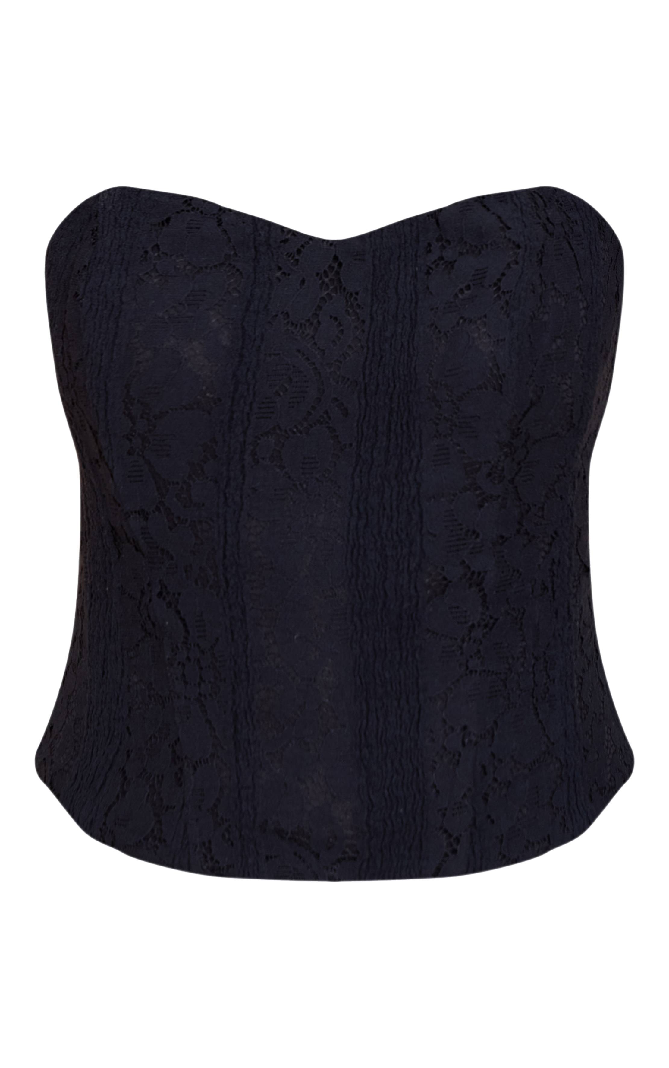 Noir Top Corset Bandeau À Baleines En Dentelle