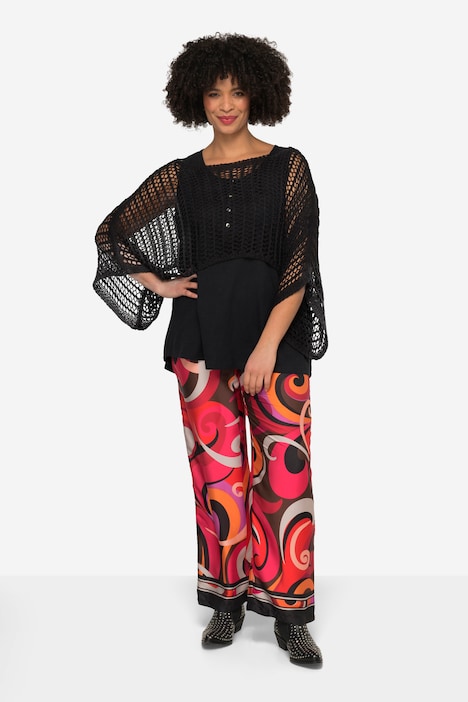 Poncho, oversized, Netz-Strick, U-Boot-Ausschnitt, Langarm