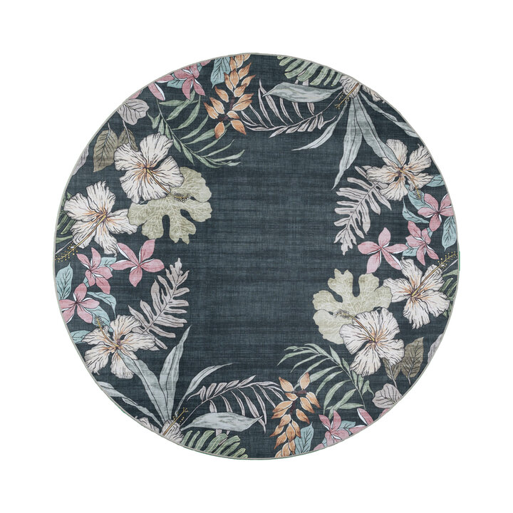 Rond buitenkleed bloemen - Poppy Groen