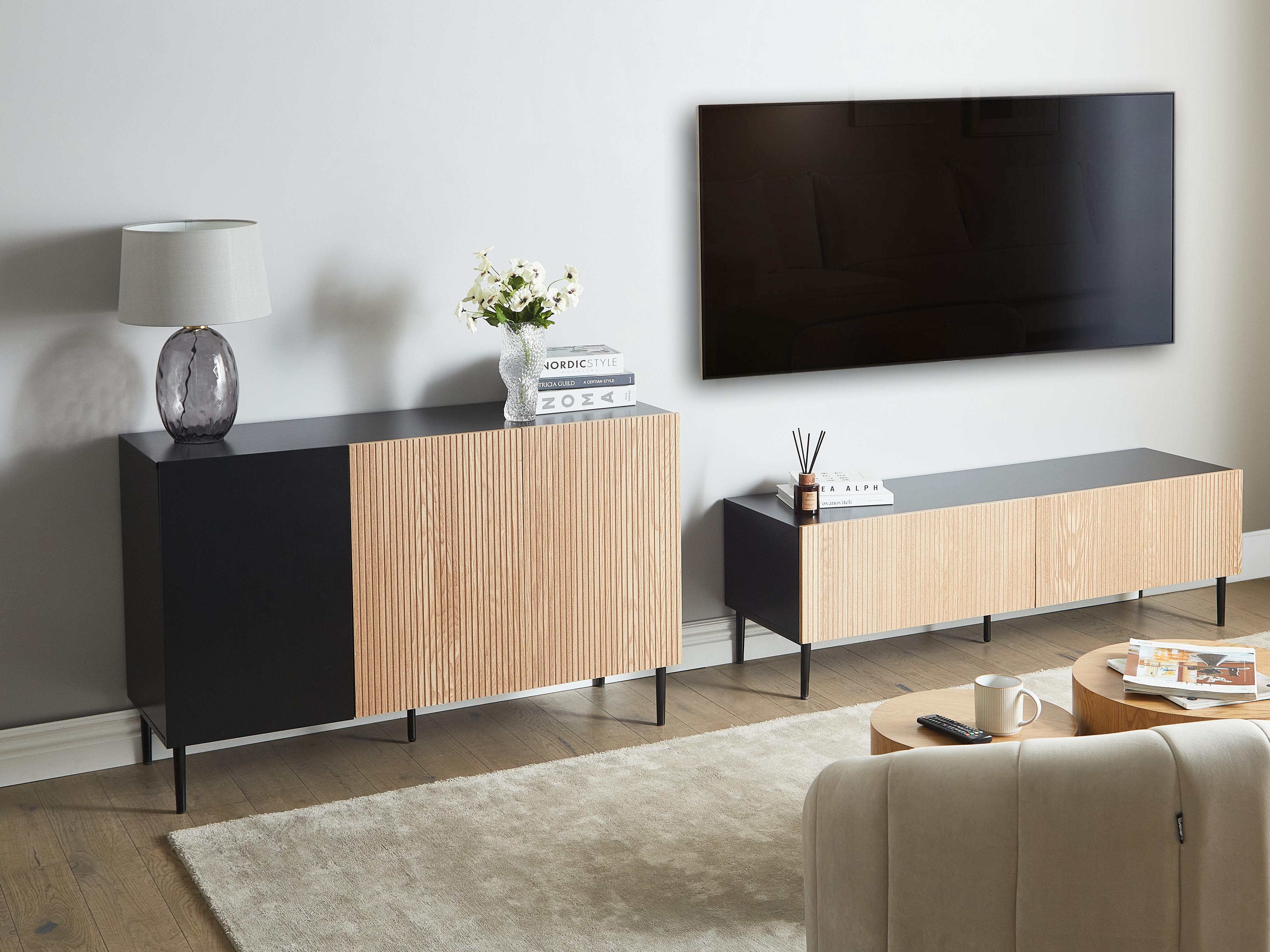 TV-meubel BLYTHE Natuurlijk essenhout Zwart