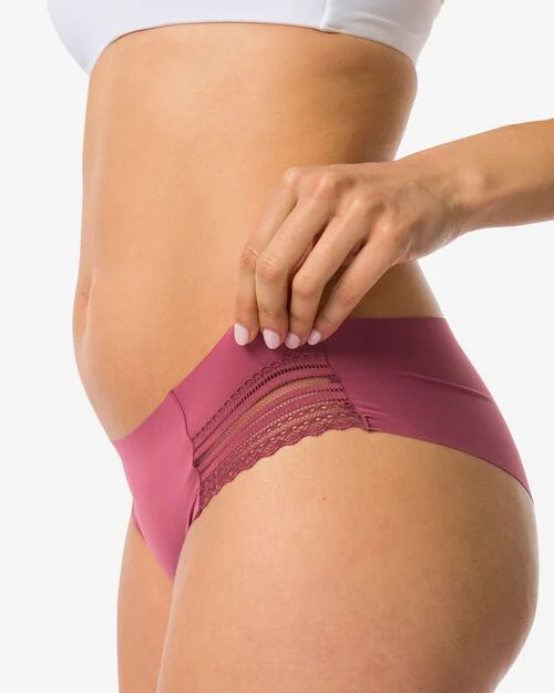 slip brésilien femme micro avec insert en dentelle rose foncé