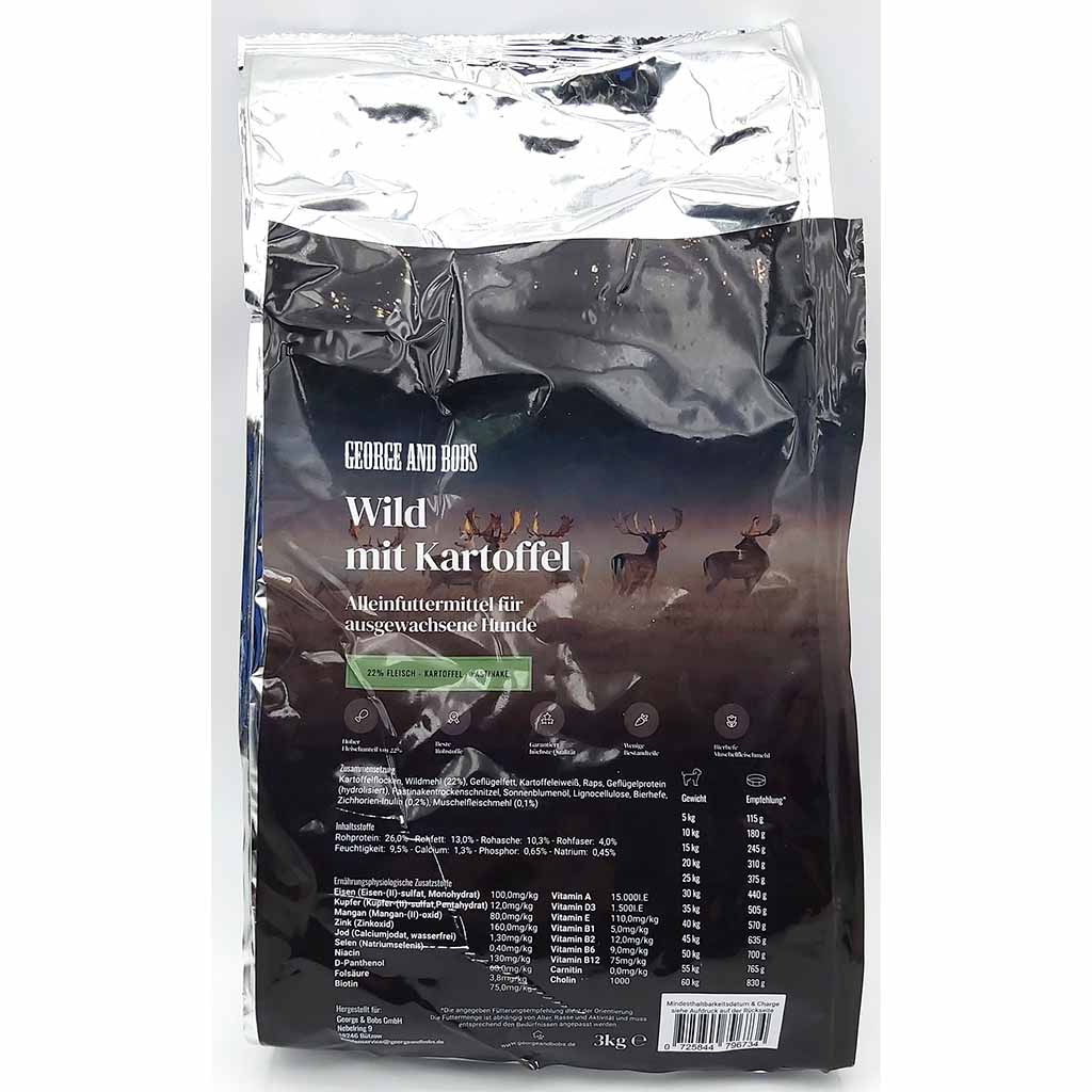 Premium Trockenfutter für Hunde Wild und Kartoffel 3 kg MHD:28.2.25