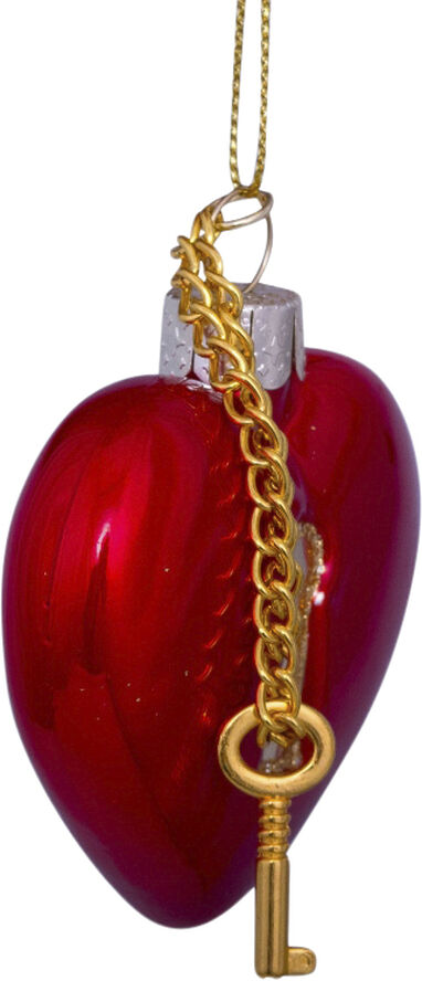 Vondels Ornament glass red opal heart with key lock H6. 5cm Red