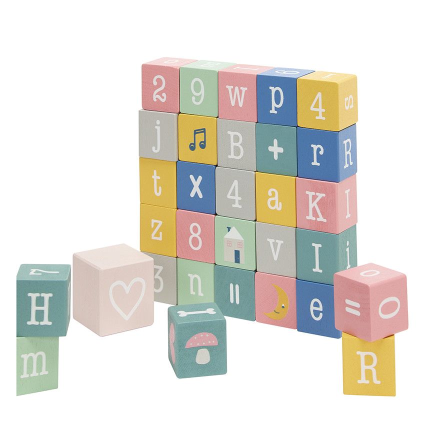 Set de 30 cubes alphabet en bois Little Poesy - Ecru