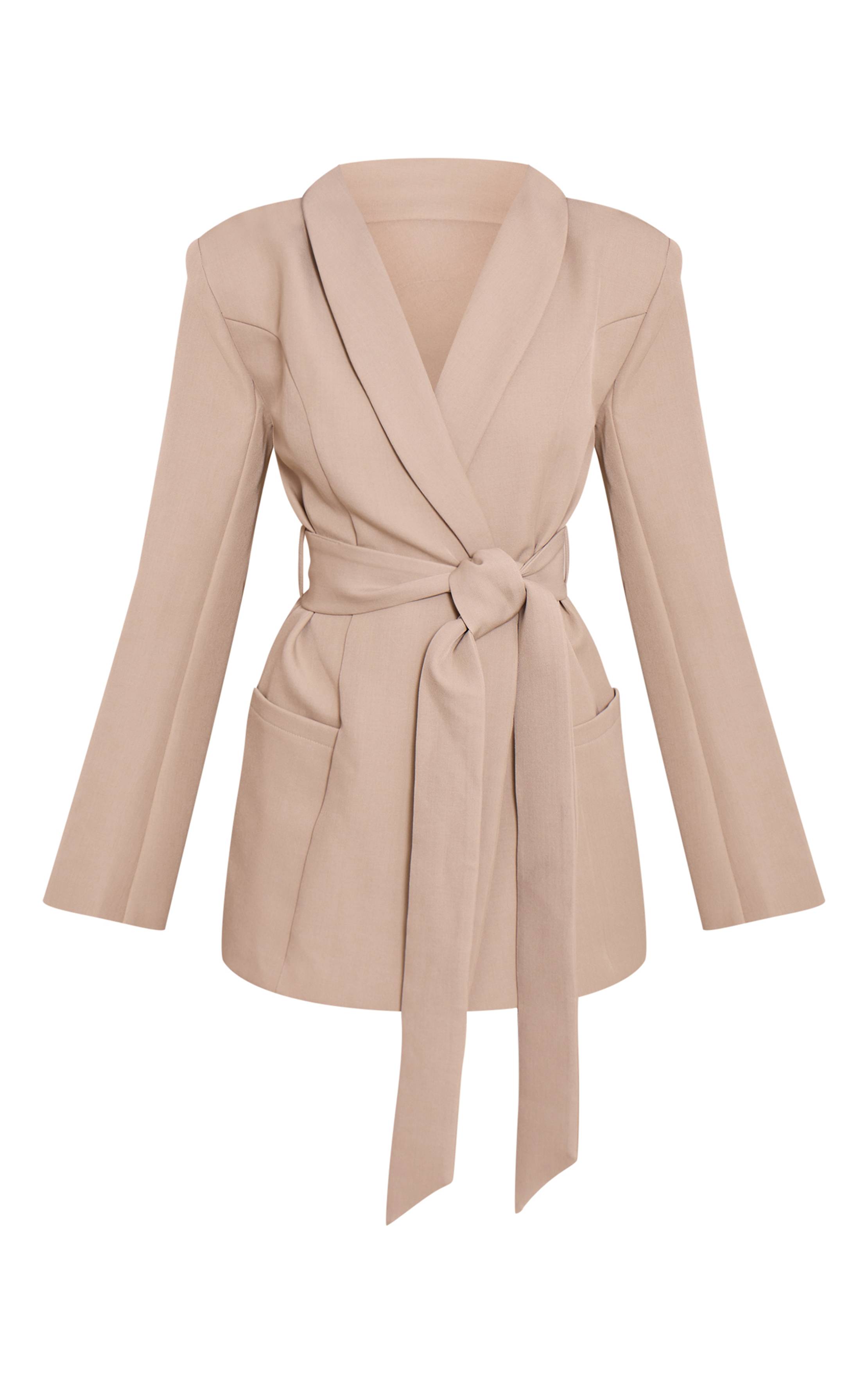 Gris Pierre Robe Blazer Cintrée Petite Taille Avec Ceinture À Nouer