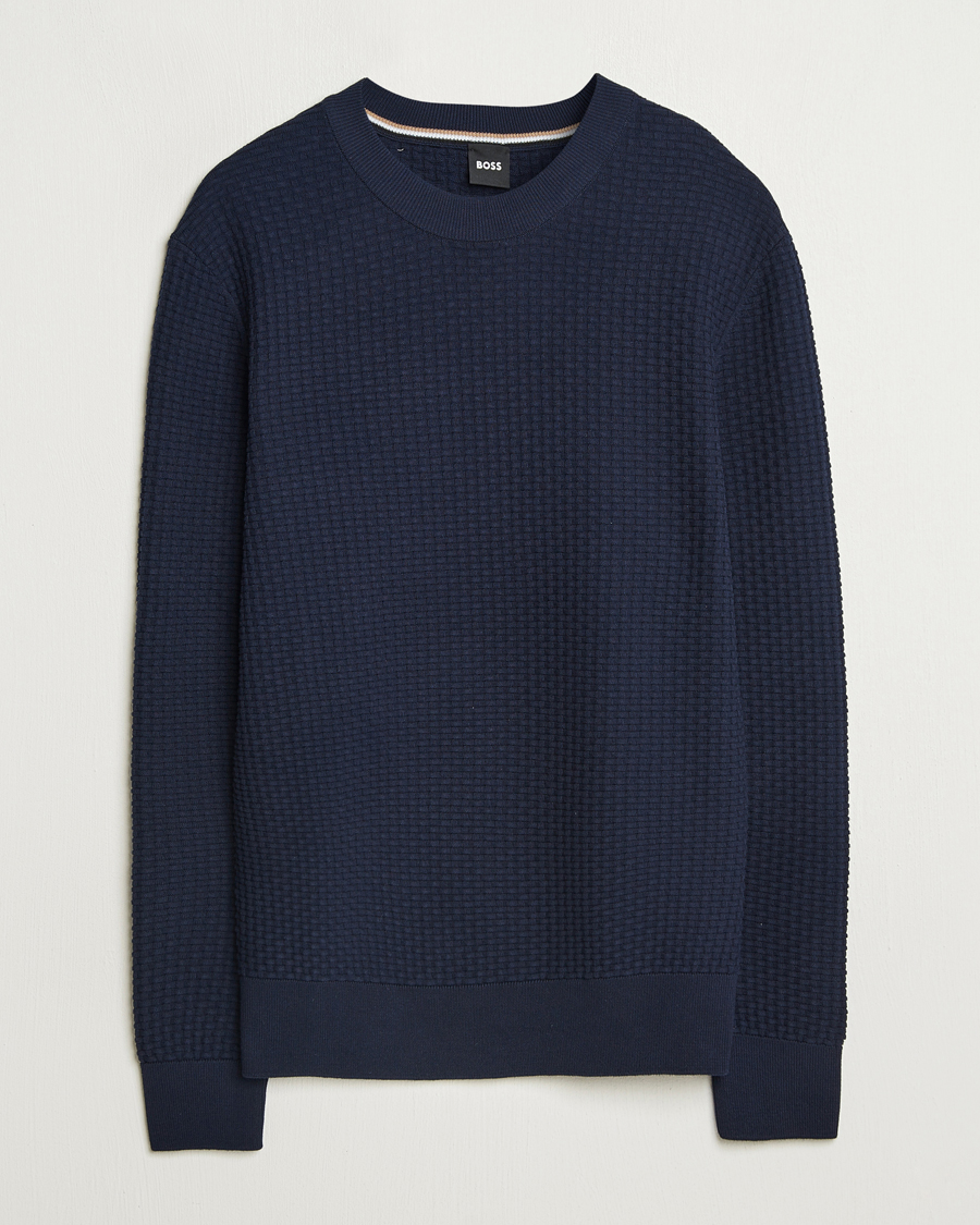 BOSS BLACK Imberto Structured Knitted Sweater Dark Blue