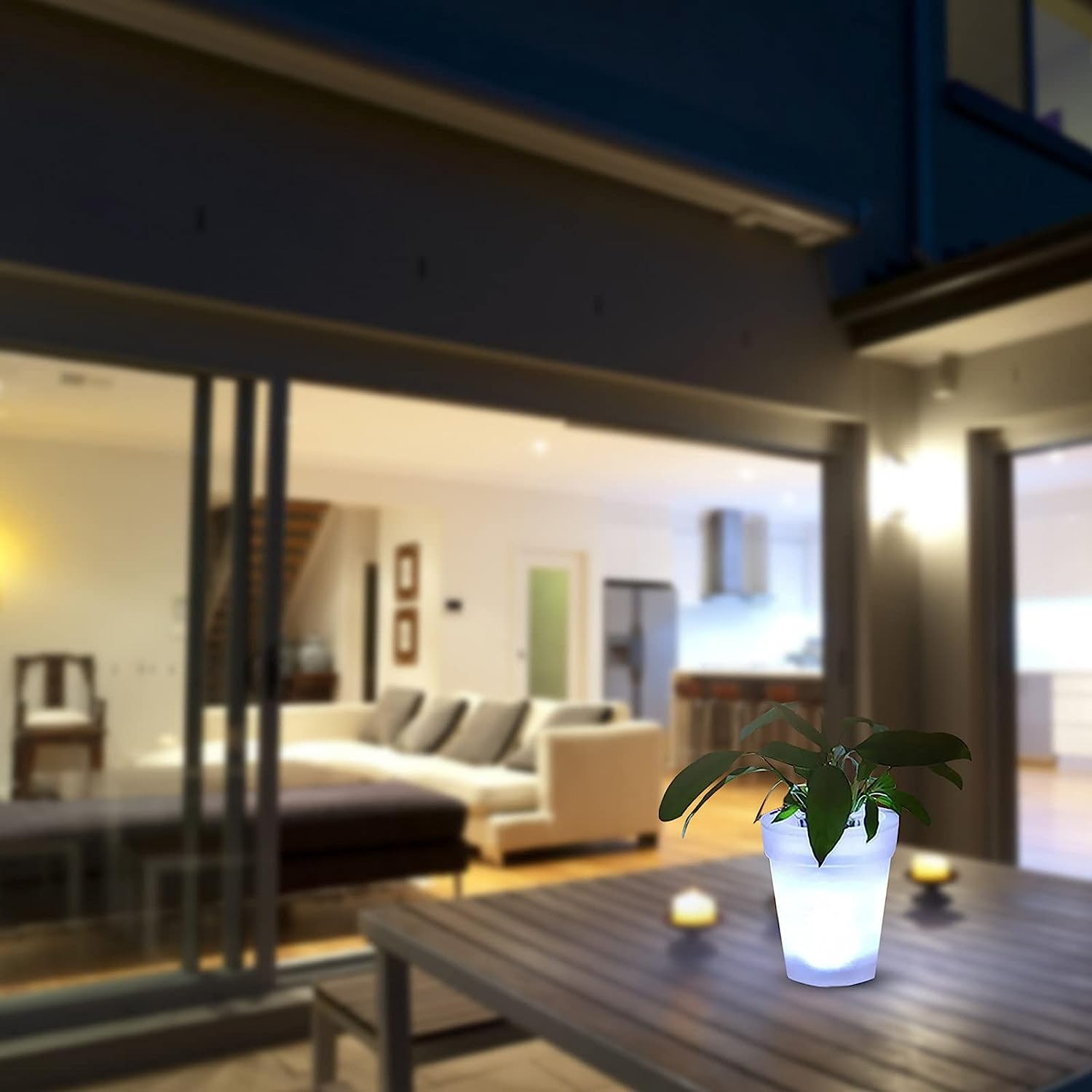 (Ø16.5cm) Mini LED Blumentopf Beleuchteter Deko Pflanzen Kübel (Indoor/Outdoor) - Kaltweiss