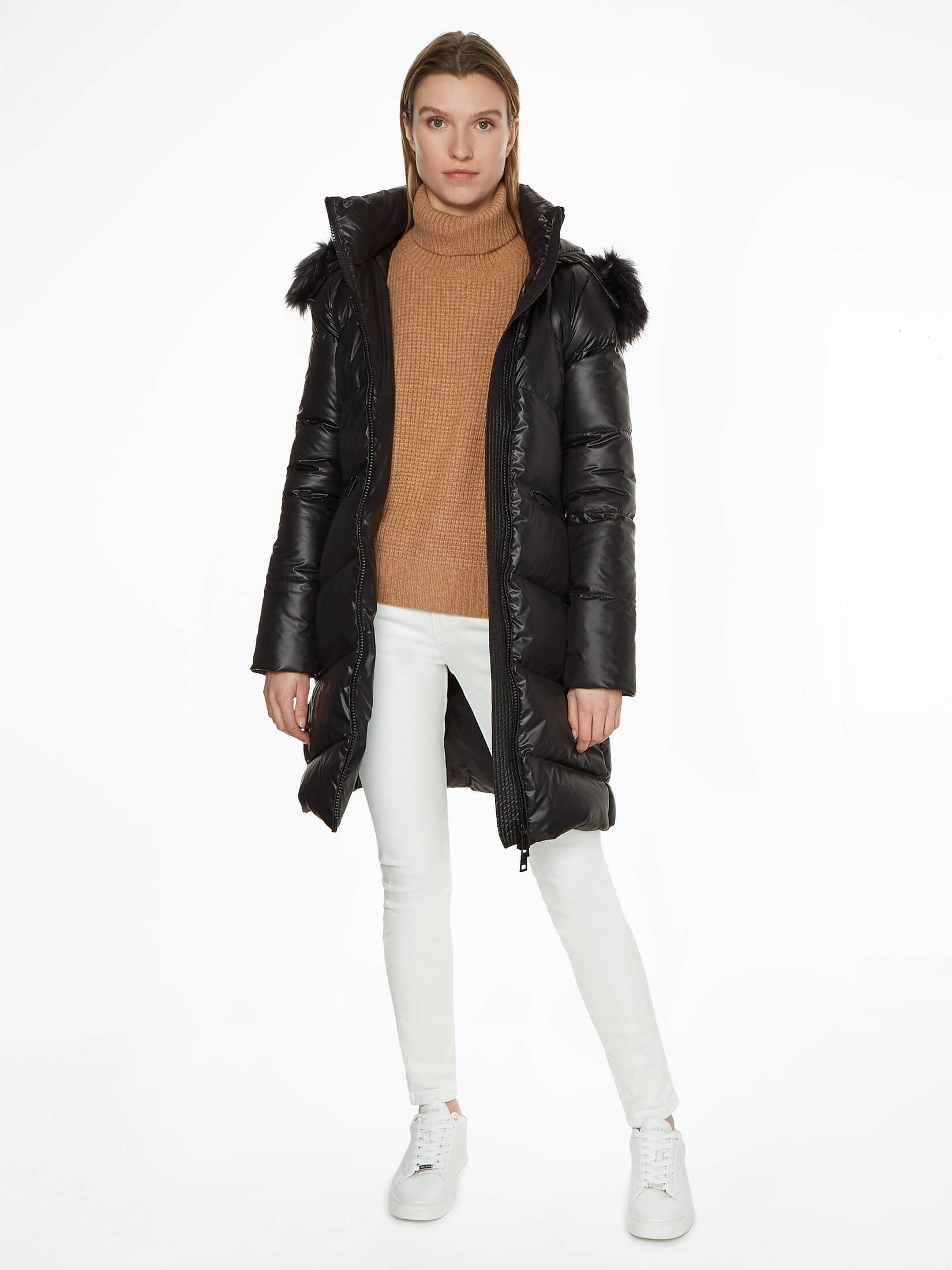 CALVIN KLEIN| Damen Daunenmantel mit Kapuze ESSENTIAL REAL DOWN COAT