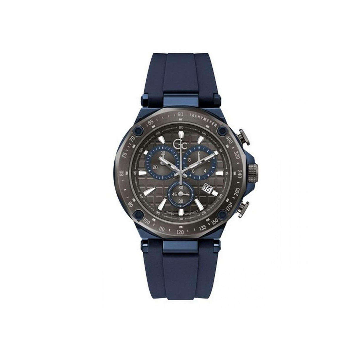 Montre GUESS COLLECTION homme acier noir bracelet silicone bleu