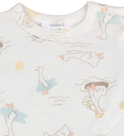 Joha Sommerstrampler - Wolle/Seide - Off White m. Print