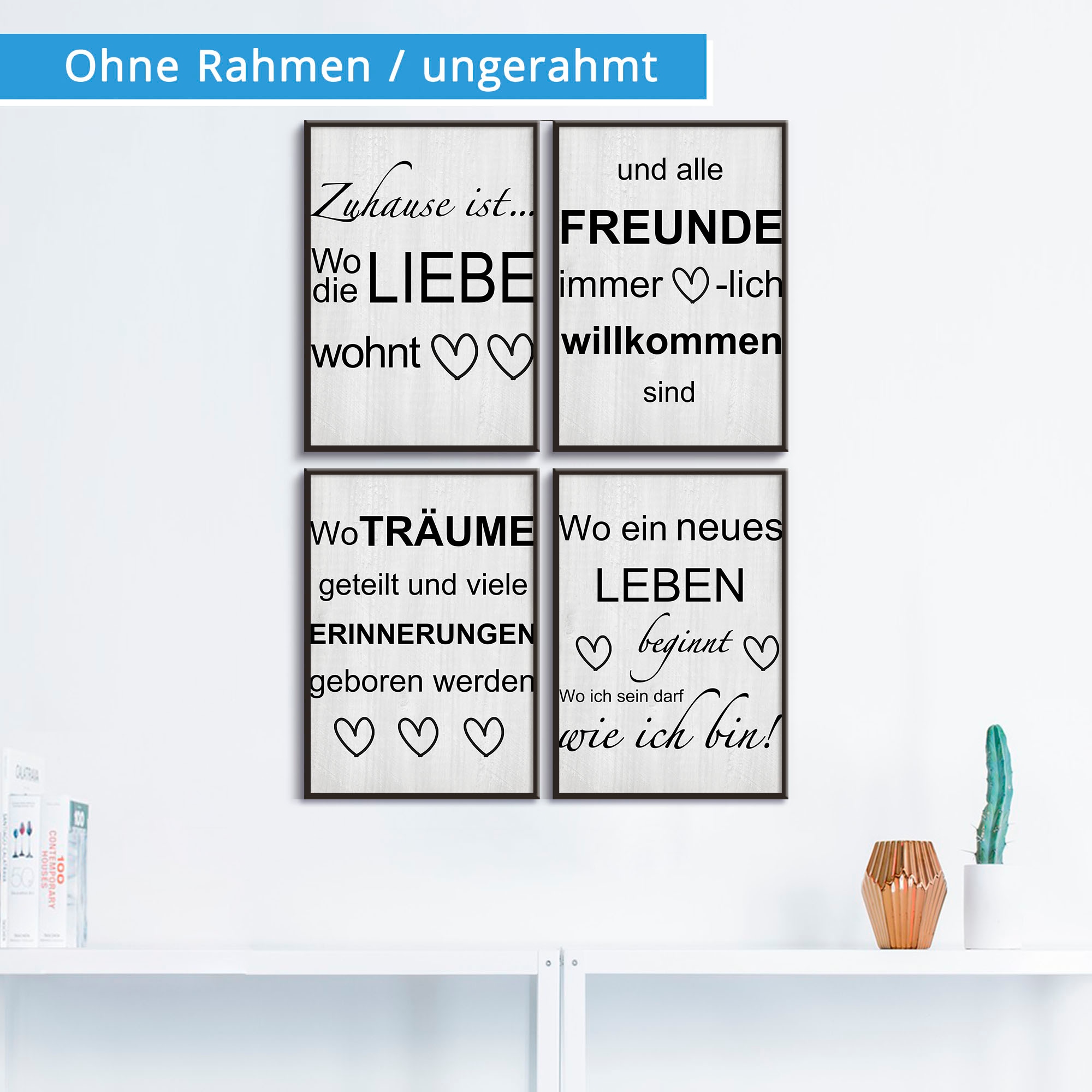 Artland Poster »Wo die Liebe wohnt 1-4« Sprüche & Texte 4 Stk. tlg. Poster, Wandbild, Bild, Wandposter