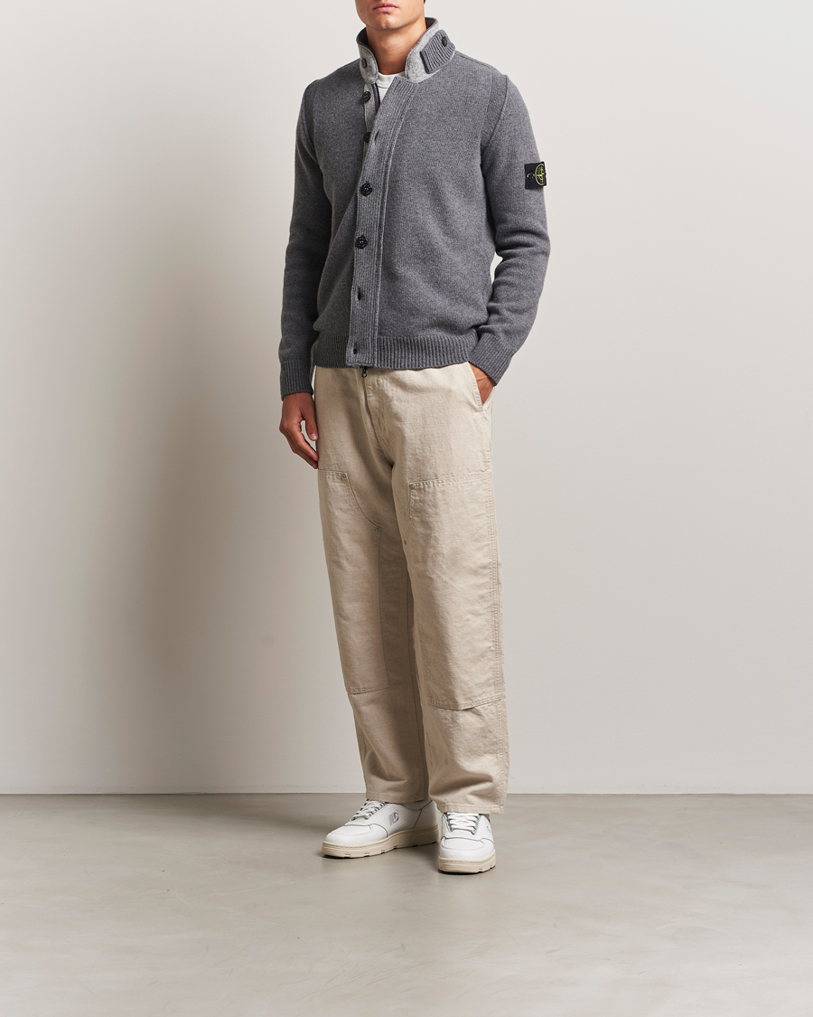 Stone Island Knitted Lambswool Zip Cardigan Cement Melange