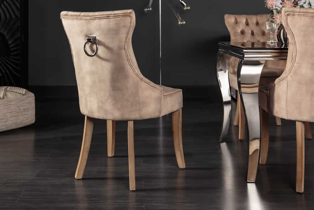 Eleganter Stuhl CASTLE coffee Samt Landhausstil mit Komfortgriff