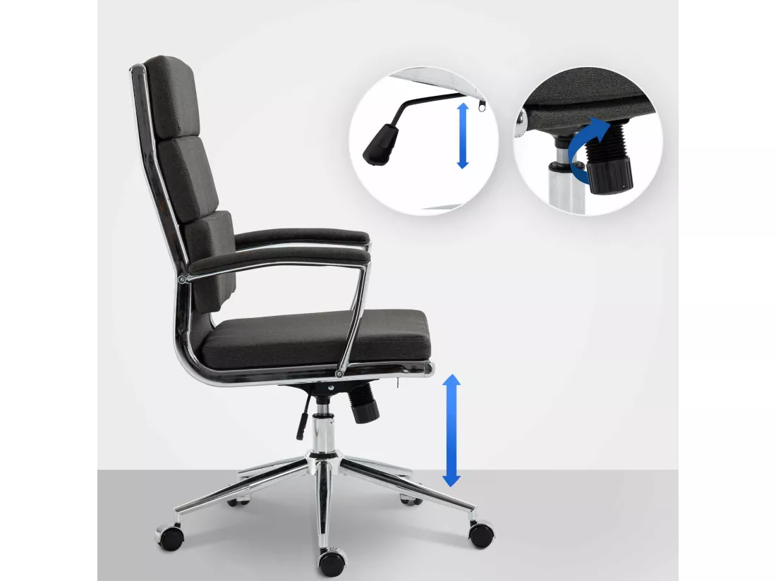 Chaise de bureau - Tissu & Métal chromé - Gris foncé - Cleveland