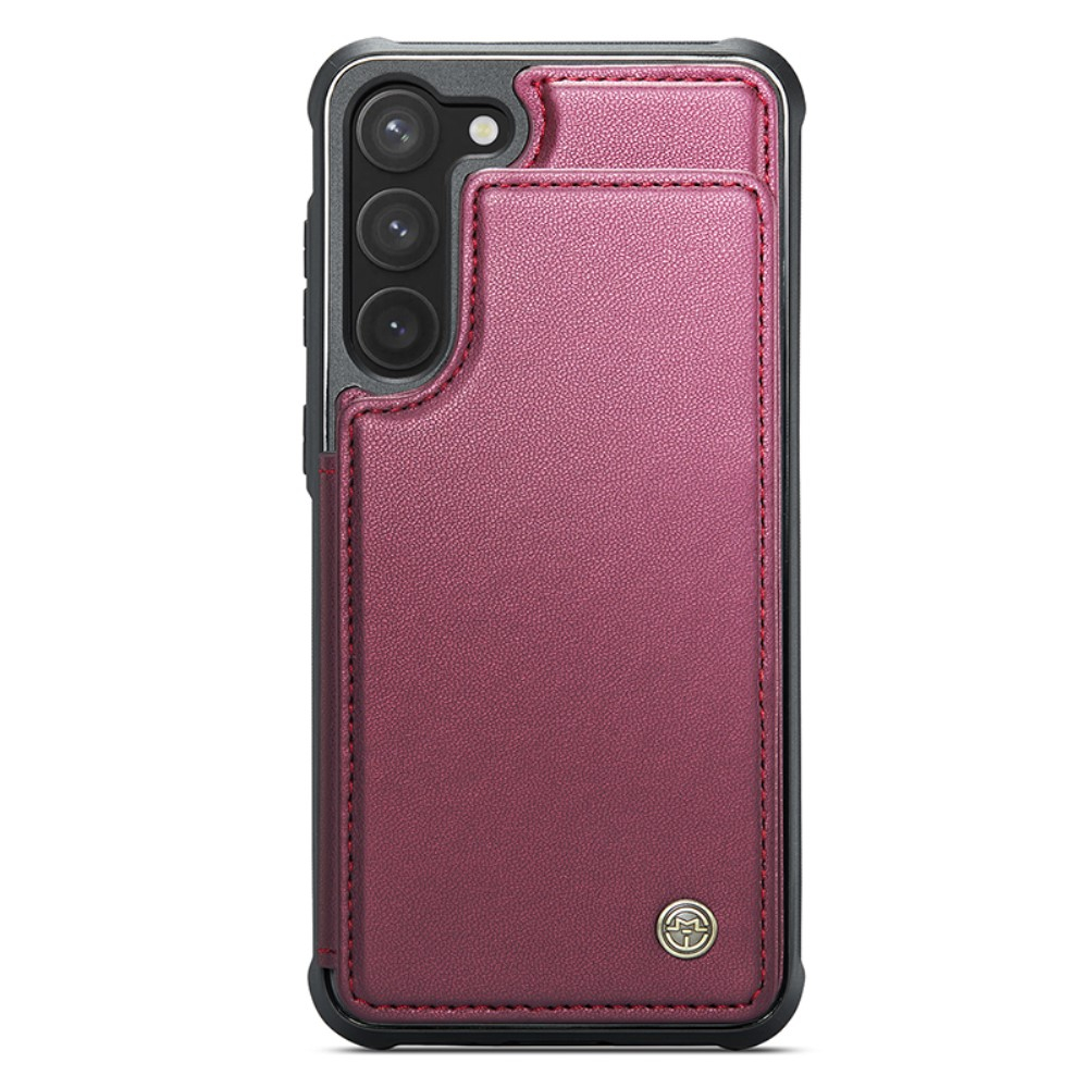 Samsung Galaxy S23 5G Leder Hülle mit Kartenfächern im Litchi Look   Kickstand (RFID Schutz) - Rot