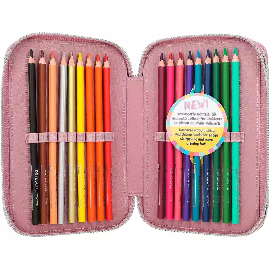 Depesche 3-Fach Federtasche GLITTER QUEEN inkl. Stifte TOPModel 20 x 13 x 7,5 cm pink