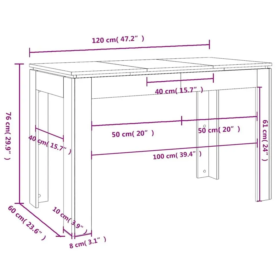 vidaXL Eettafel - Rechthoekige tafel - Oud hout - Bewerkt hout - 120x60x76 cm