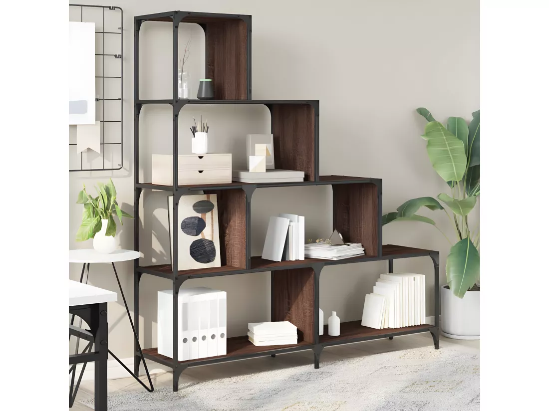Bibliothèque à 4 niveaux chêne marron bois d'ingénierie