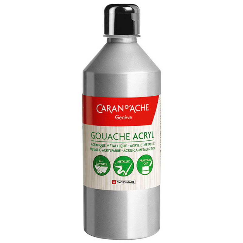 Caran d'Ache Deckfarbe Gouache Acryl, 500 ml, silber, 1 Stück