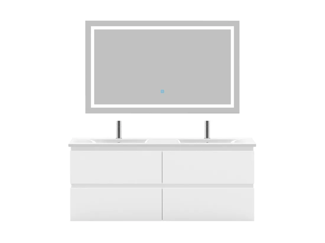 Ensemble muebles salle de bain 120cm double vasque + miroir Blanc - Aica