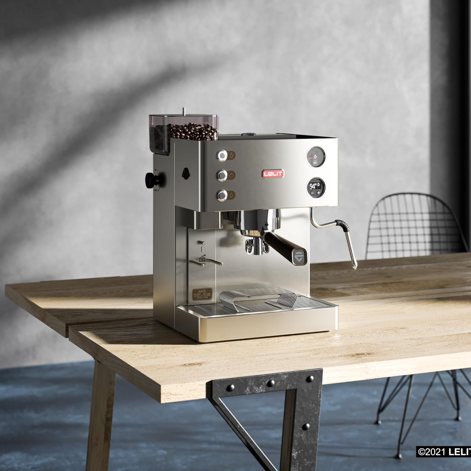 LELIT Kate Kaffeemaschine - Mit Milchaufschäumer und Mahlwerk - LCC Display für präzise Einstellungen - Silber