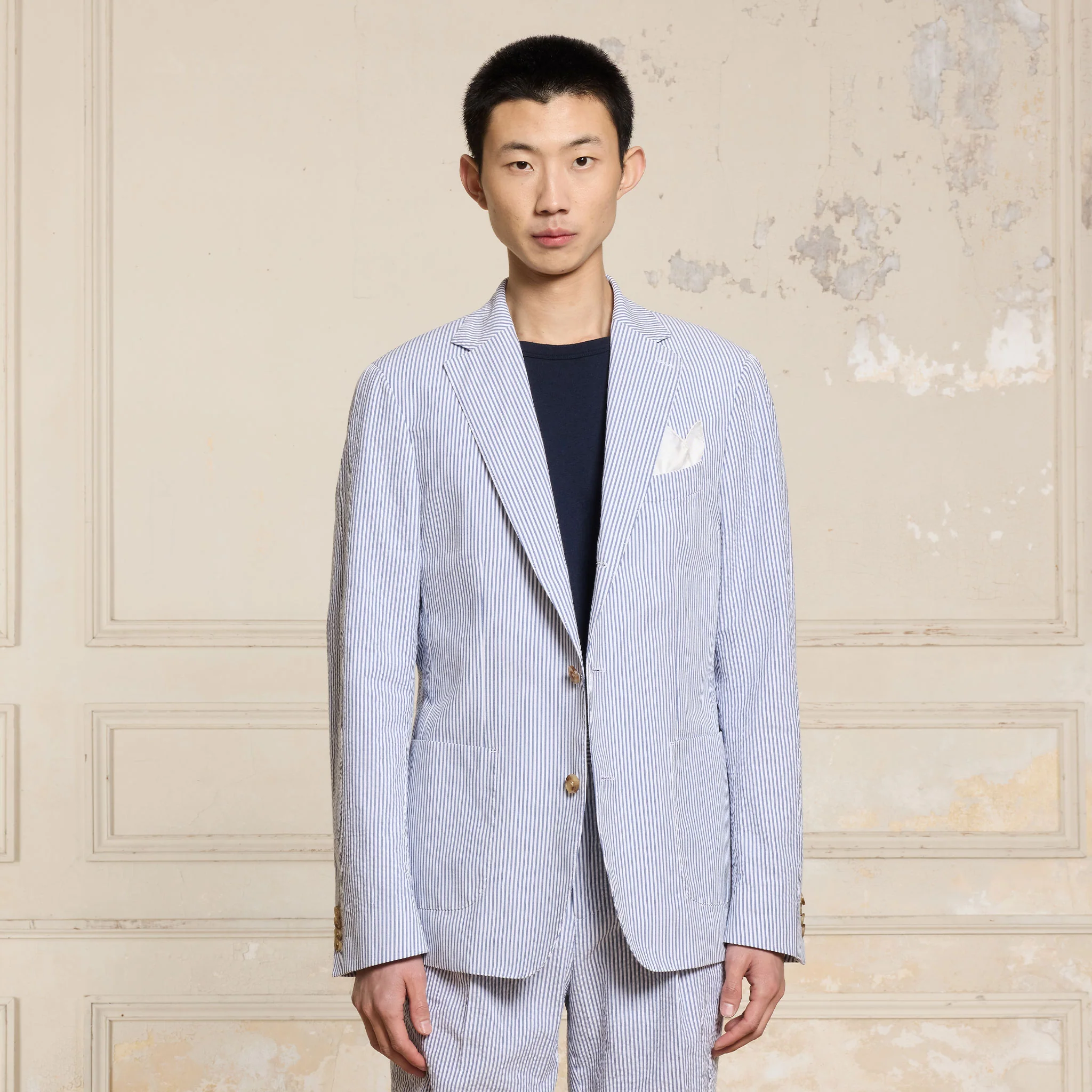 Blue striped seersucker jacket