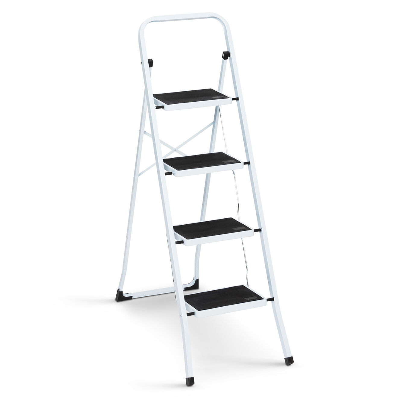 Pratik Garden Marche pieds pliable 4 marches antidérapantes avec garde corps blanc/noir - 44.5x86x124.5 cm