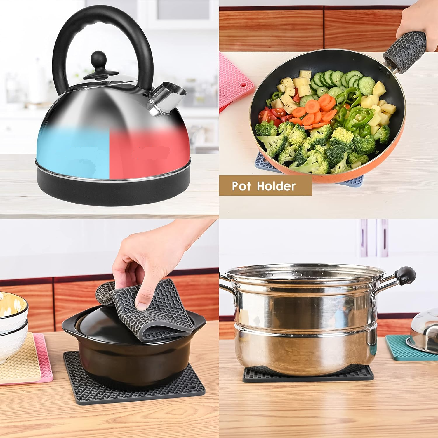 (18x18cm) Silikon Anti-Rutsch Pad Hitzebeständiger Küchen Untersetzer für Topf / Pfanne / Teller - Schwarz