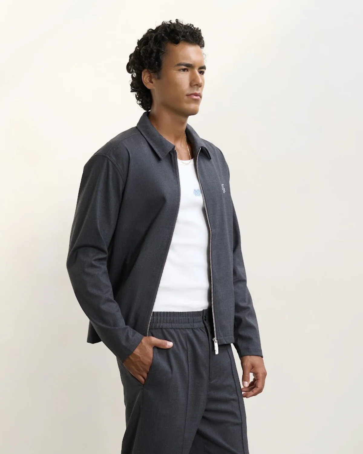 Coach Jacket Twill Wool Grey