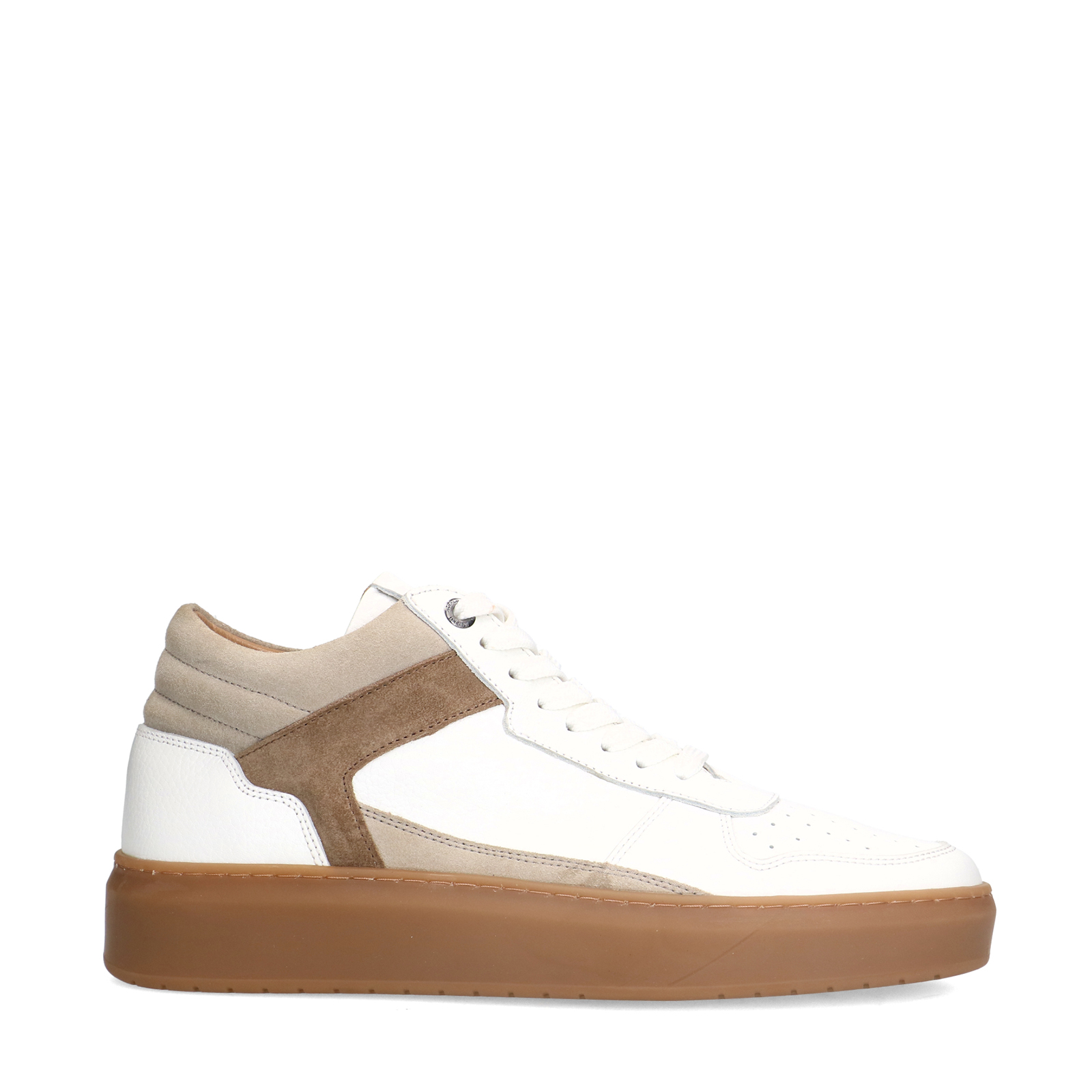 Witte leren sneakers met bruine suède details