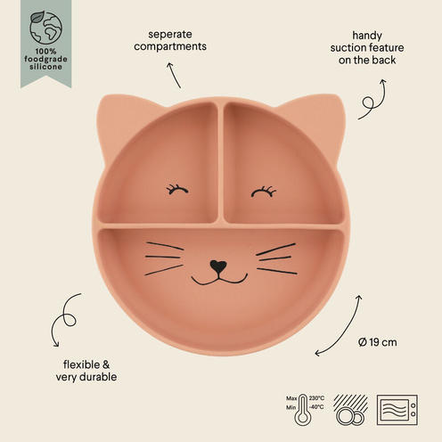 Assiette avec ventouse en silicone et compartiments Mrs. Cat - Rose - TRIXIE