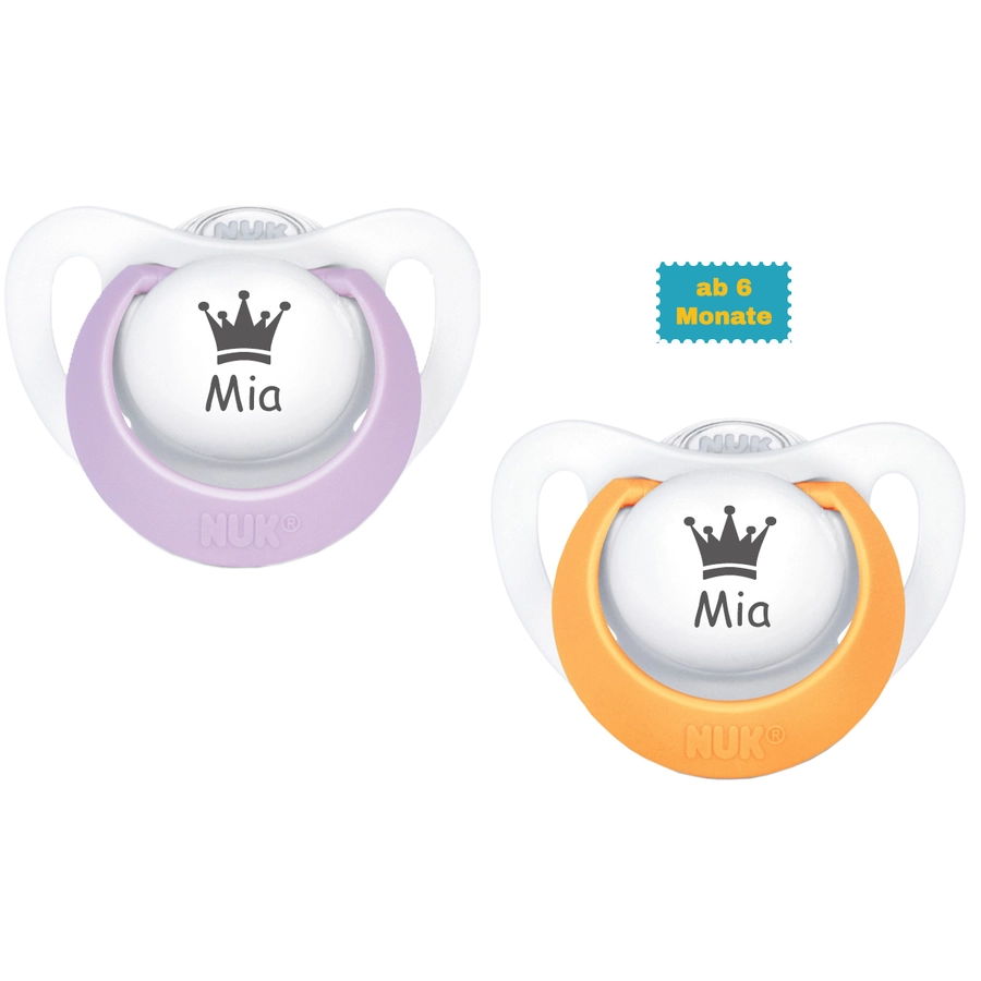 Schnullireich Schnuller mit Namen  Namensschnuller NUK Genius Krone – 2er Set (Mädchen) Weiß
