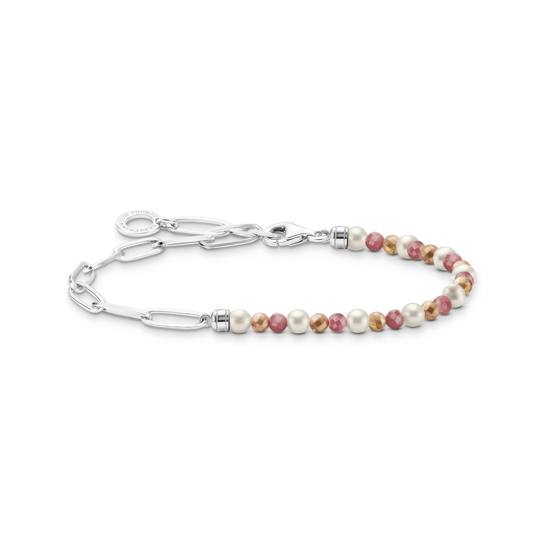 Thomas Sabo Charm-Armband mit bunten Beads weissen Perlen und Kettengliedern Silber