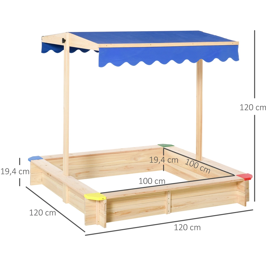 Outsunny Sandkiste mit verstellbarem Dach naur, blau