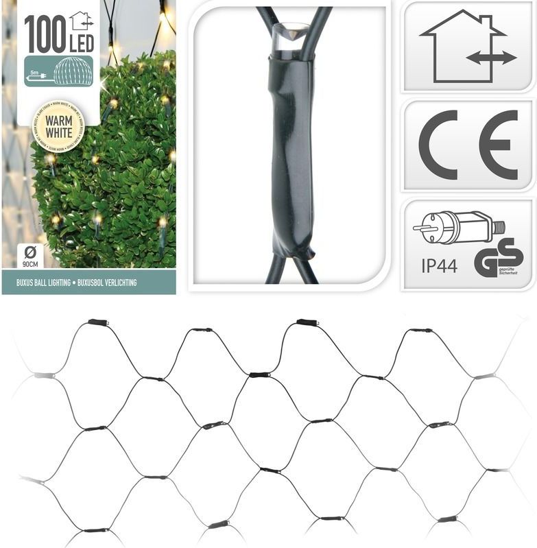Buxus kerstverlichting - lichtnet - warm wit - 90 x 90 cm - 100 LED