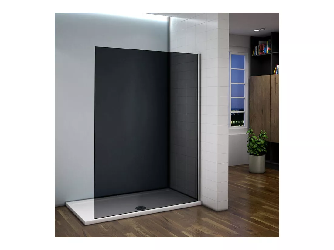 Paroi de douche foncée 140x200cm à l'italienne - Verre 8mm trempé anticalcaire, sans barre de fixation