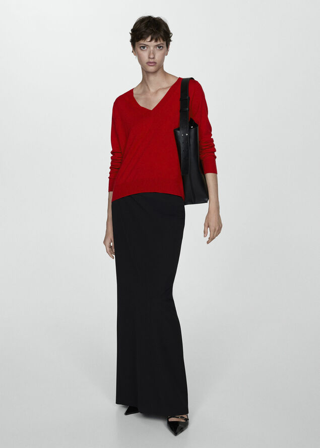 MANGO Fine-knit V-neck sweater Red