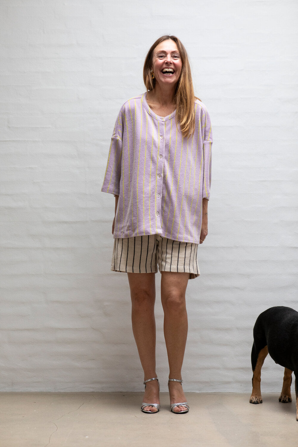 Bongusta  Naram oversized skjorte - lilac & neon yellow