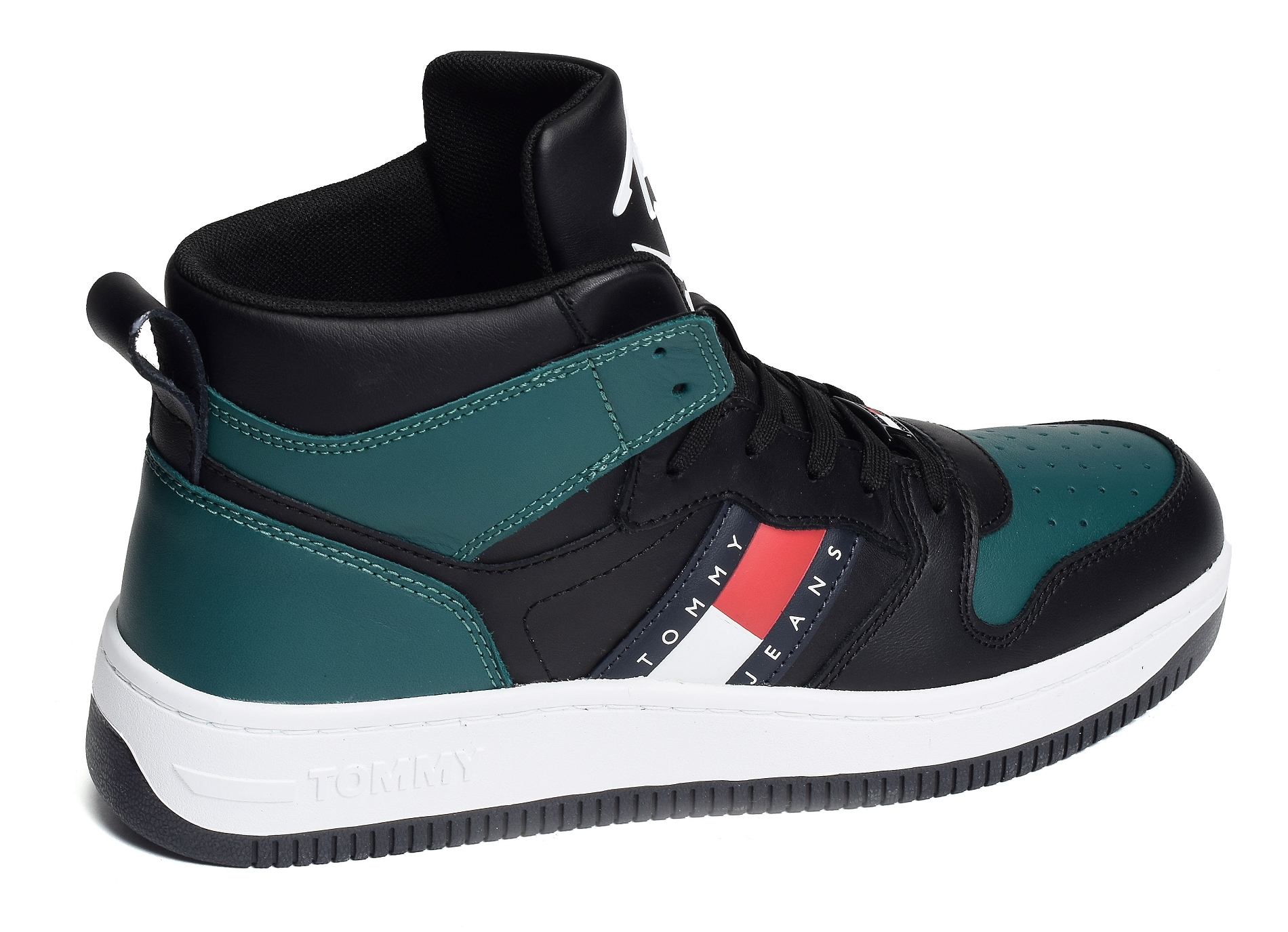 Leather mid cut basket 1076 noir vert