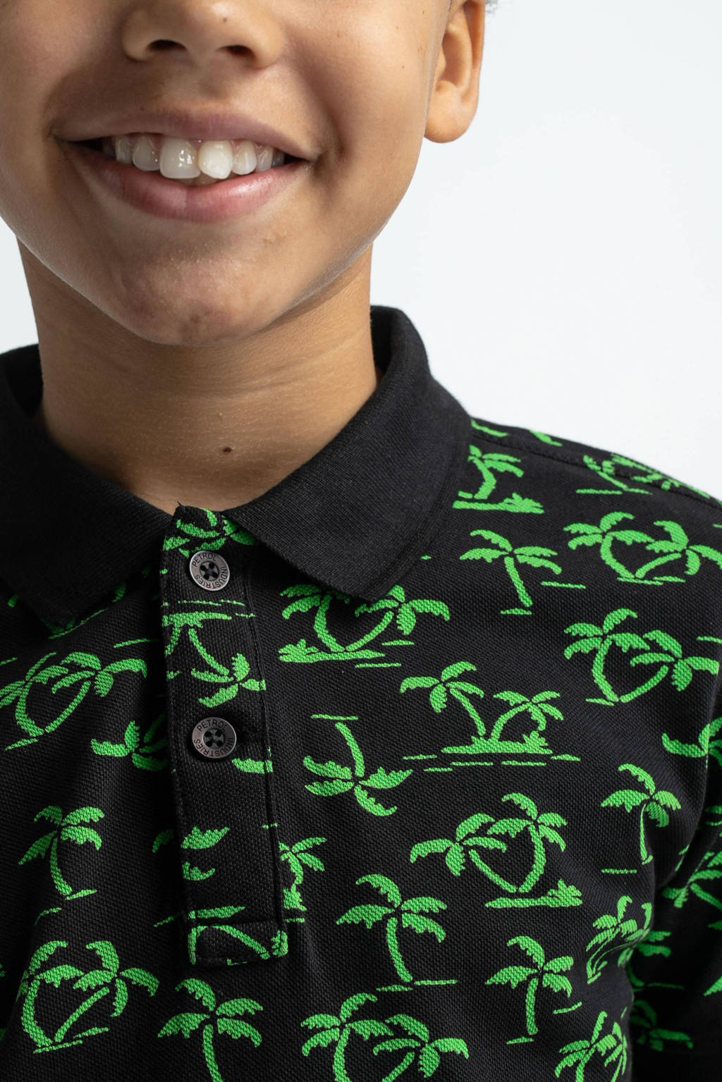 Petrol Industries polo met all over print zwart/groen
