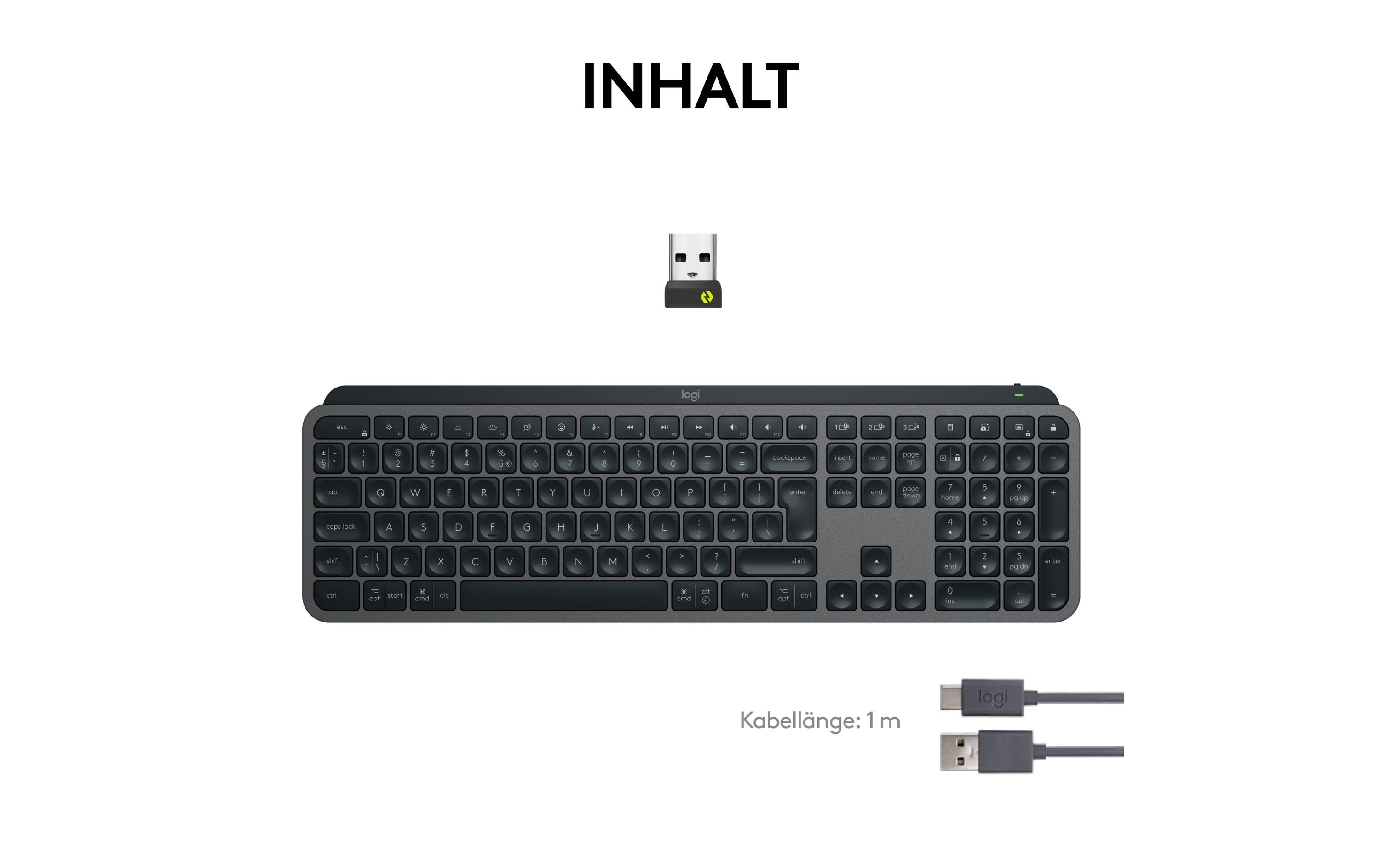 Tastatur MX Keys S CH-LayoutKomfortable Tastatur mit Multi-Device Kopplung und intelligenter Beleuchtung