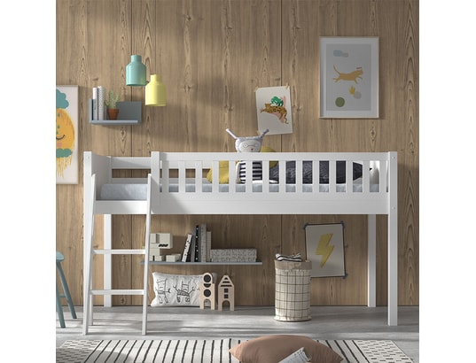 VIPACK - Lit mi-hauteur 90x200 sommier inclus scott - blanc