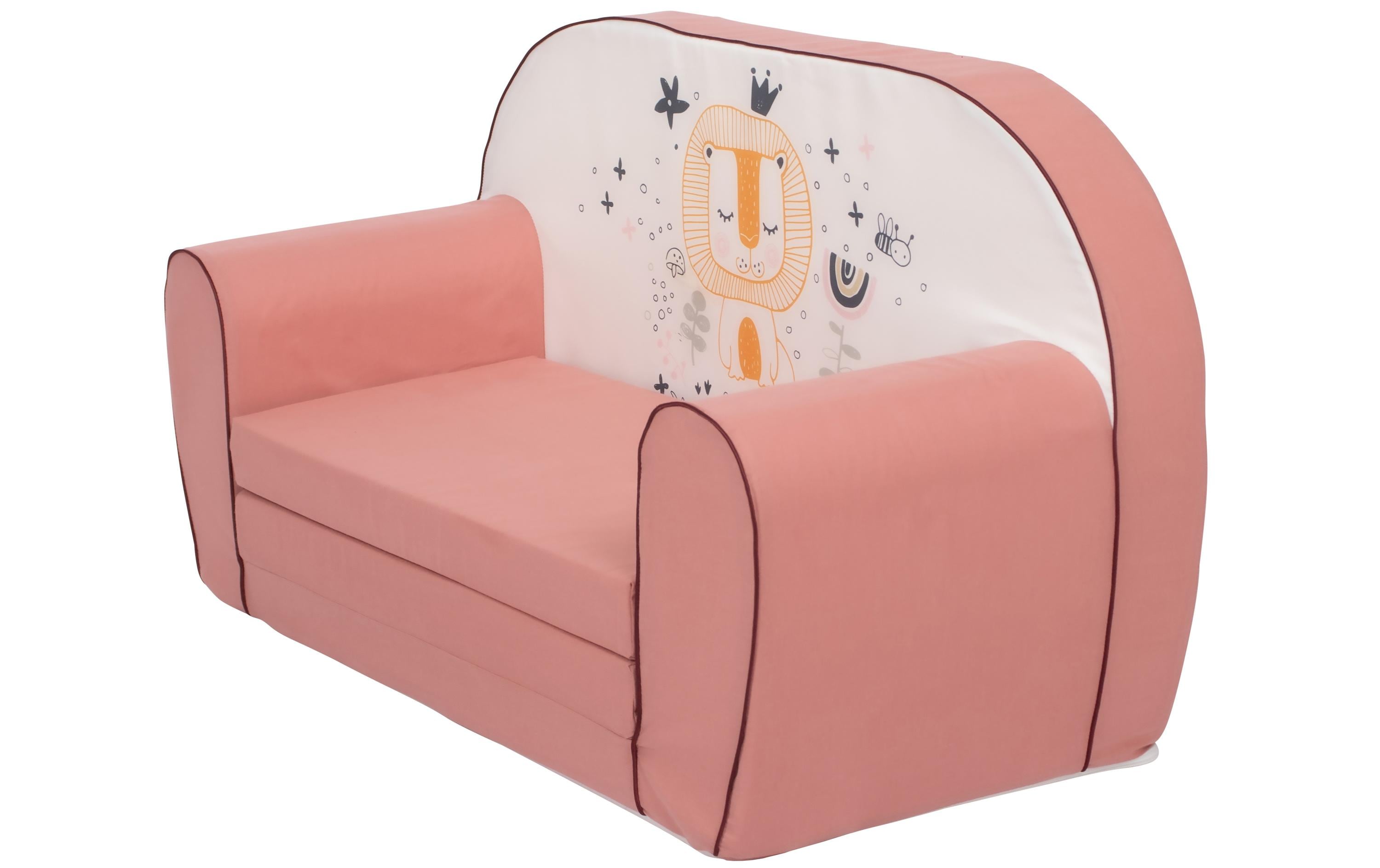Kindersofa Löwe Leo roseStabiles Sofa zum Ausziehen
