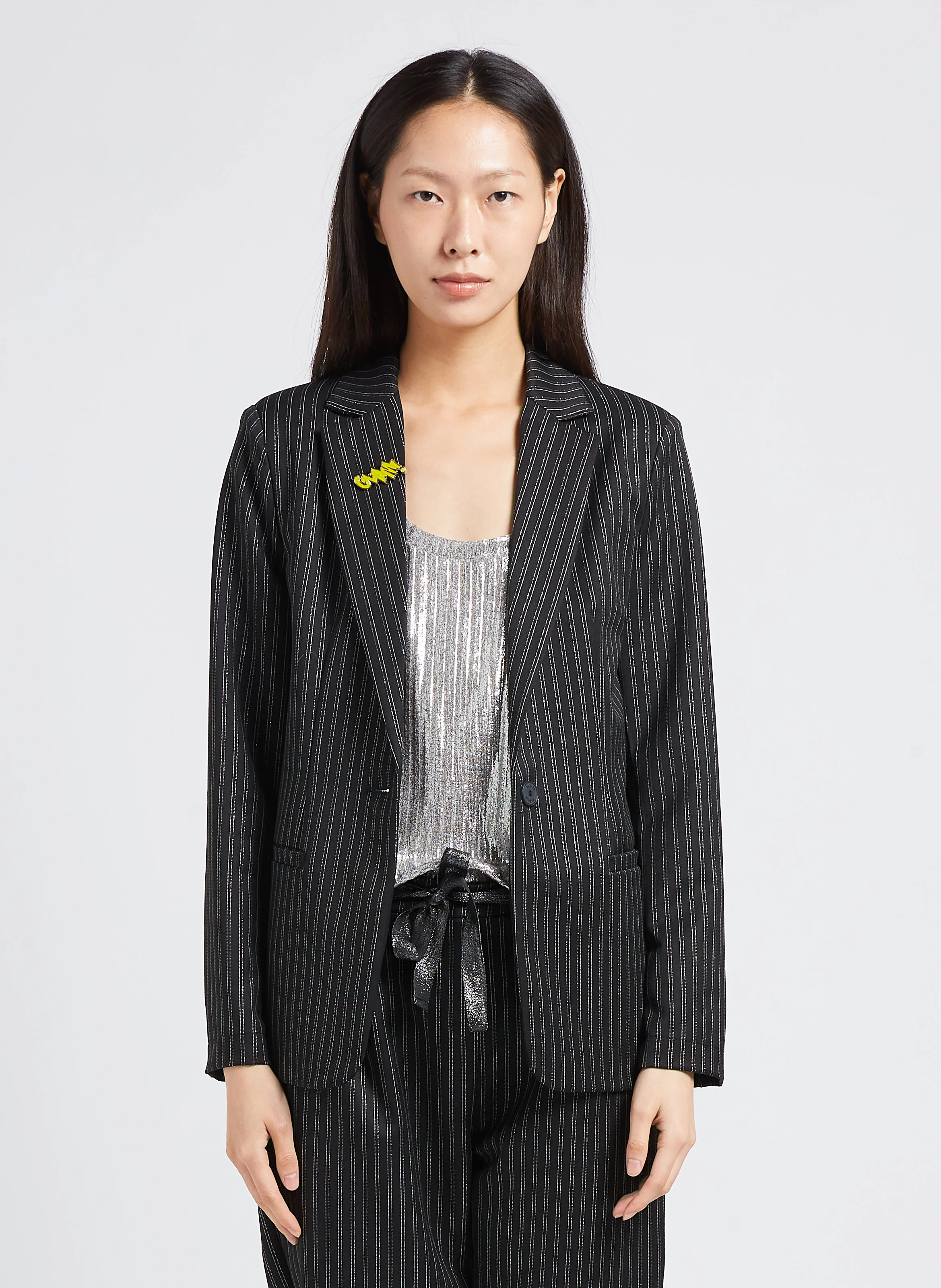 Blazer col tailleur à rayures| Noir